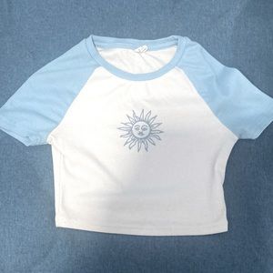 Blue and white crop top